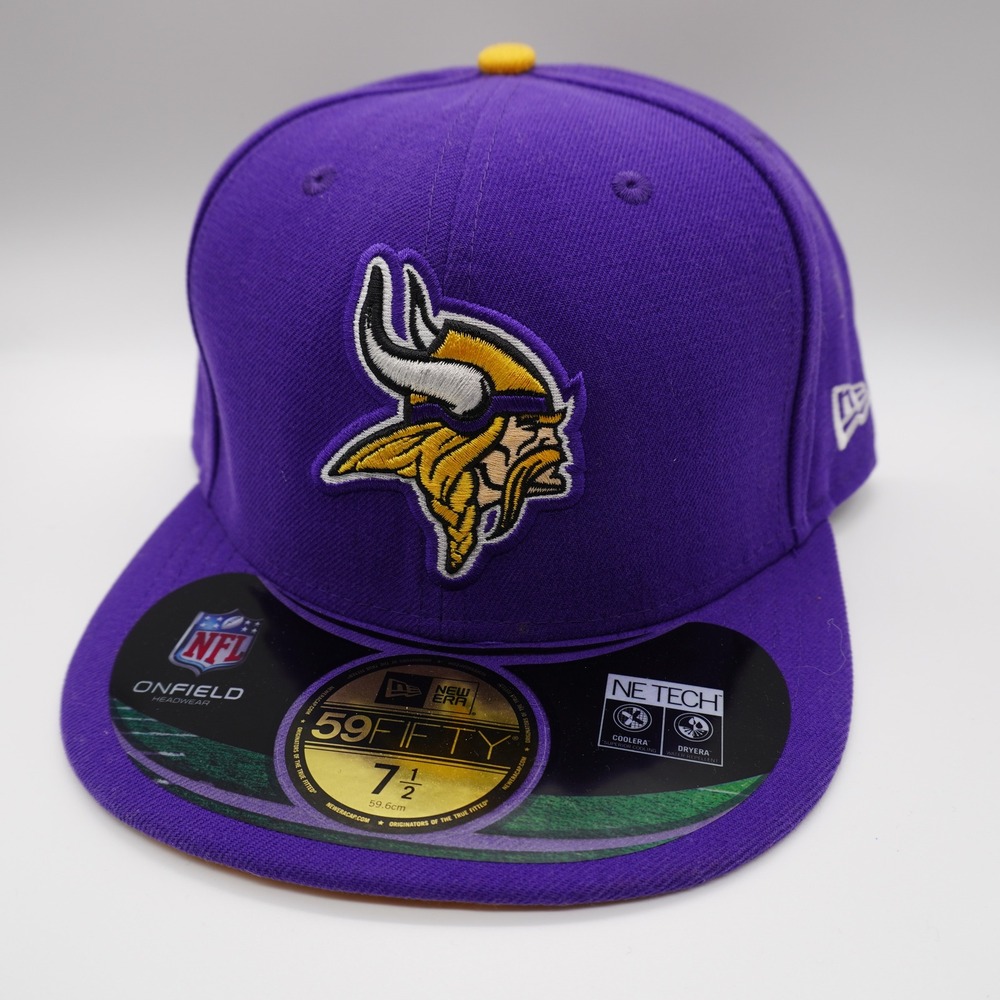 New Era Minnesota Vikings Hat Mens 7 1/2 Purple 59FIFTY NFL On-Field Fitted Cap